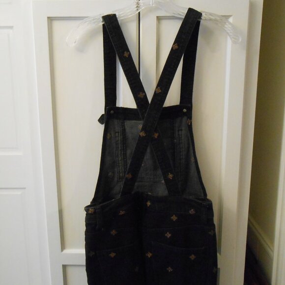 Free People Black Denim With Gold Thread Stars Overalls - Picture 10 of 12